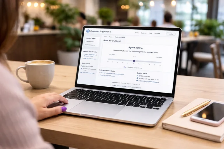 Agent rating survey embedded inside a customer support product