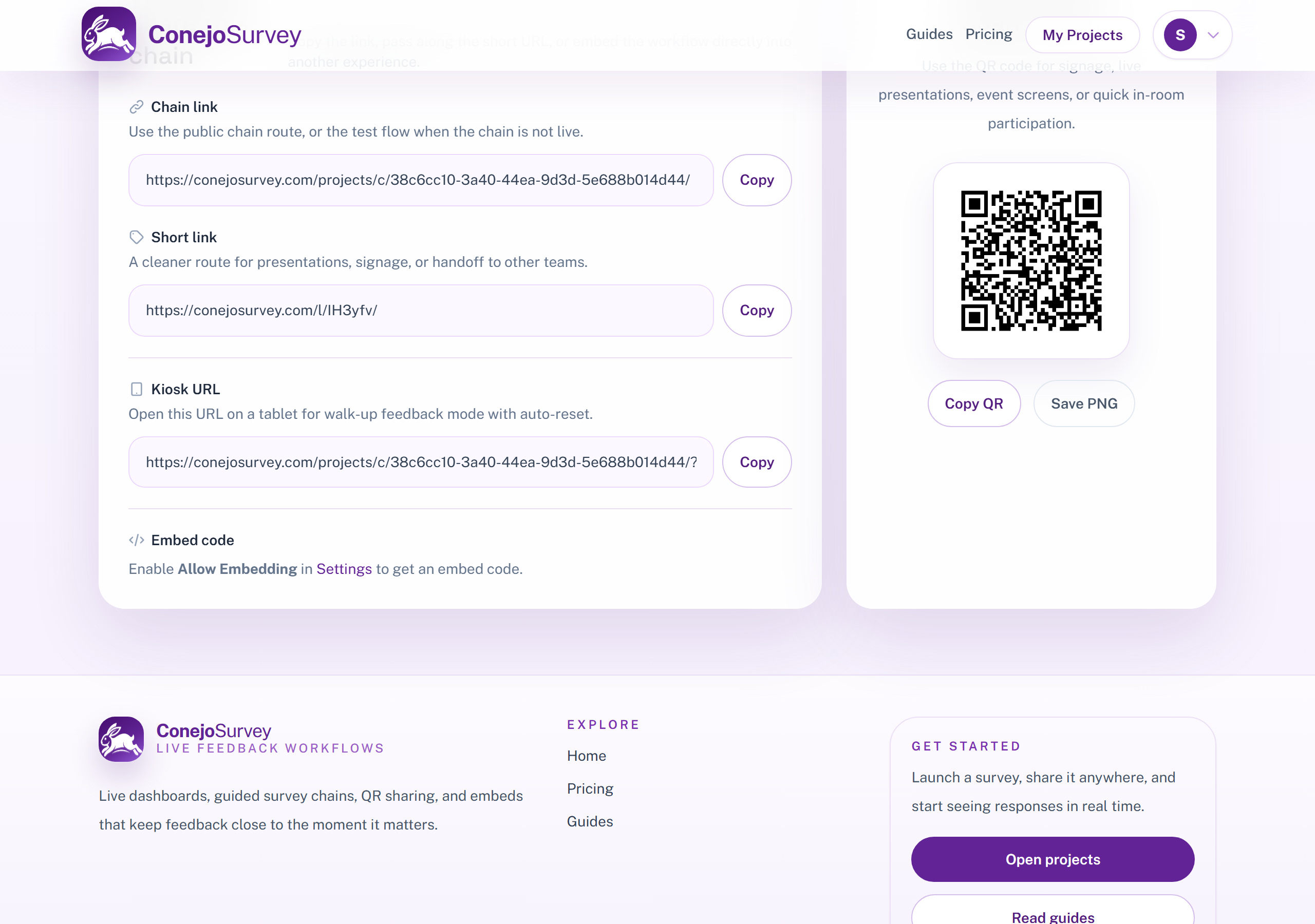 Chain detail page showing kiosk URL in distribution section