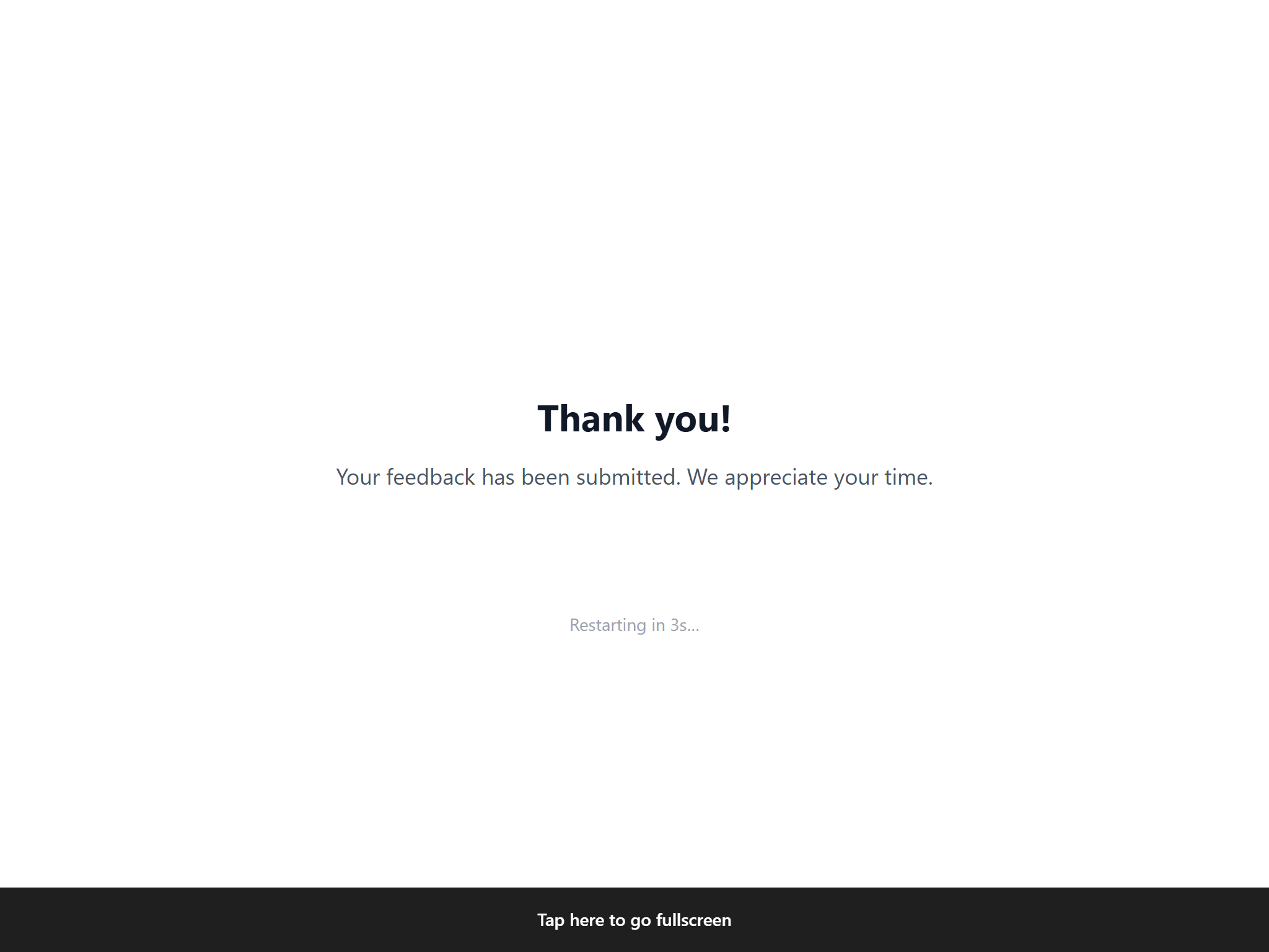 Thank-you page showing Restarting in 3s countdown