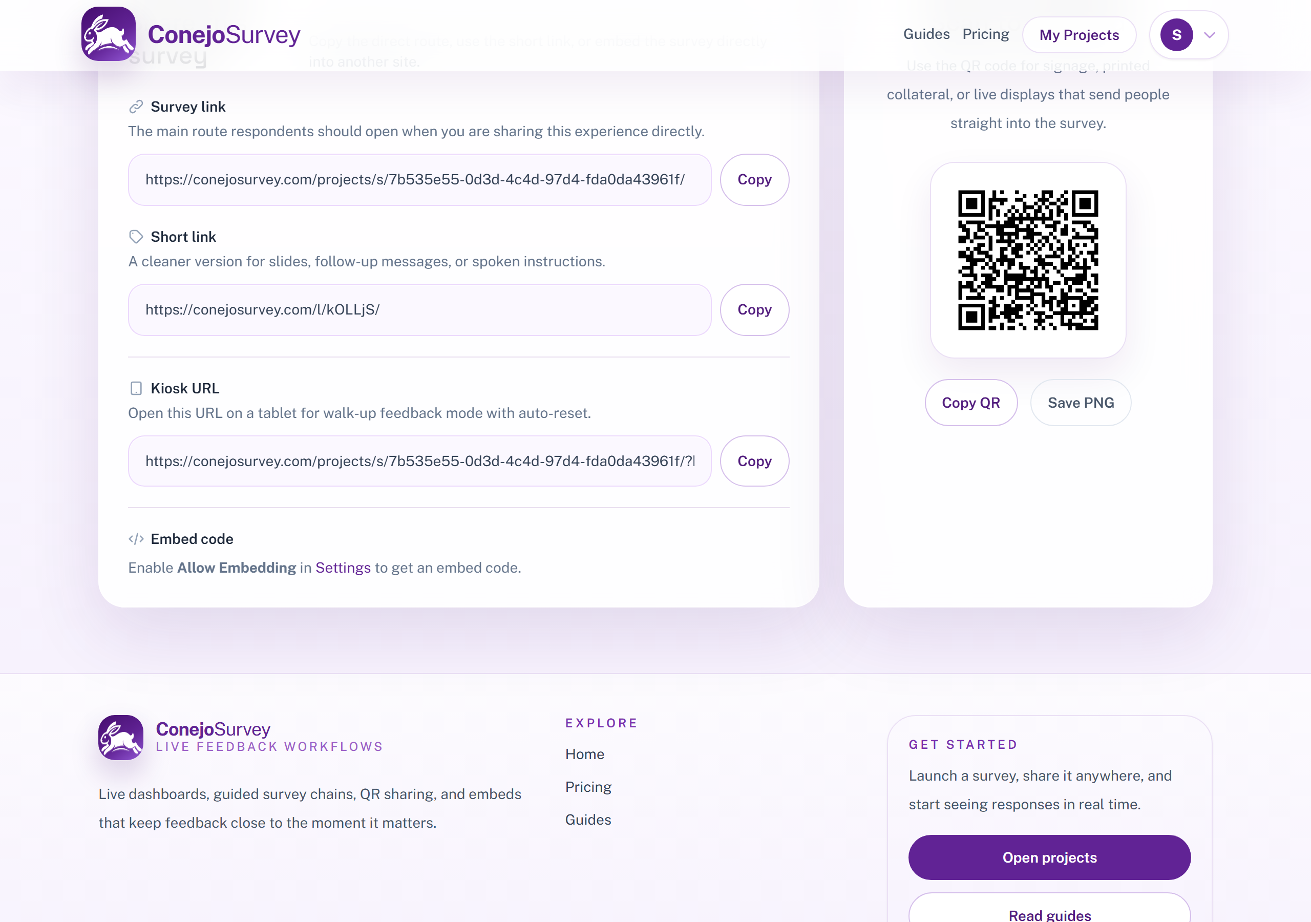 Distribution section showing the kiosk URL with copy button